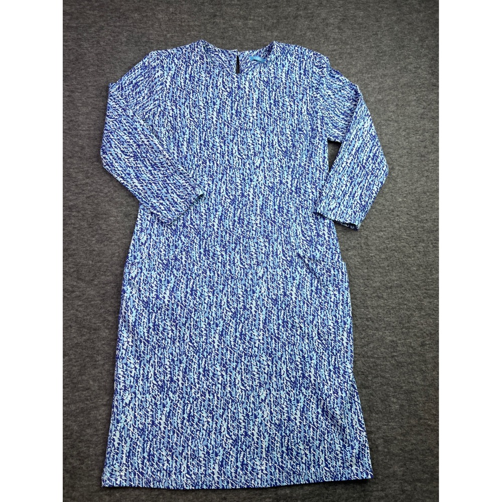 J.McLaughlin Catalina Cloth Sheath Dress Blue White Abstract Print Pockets S